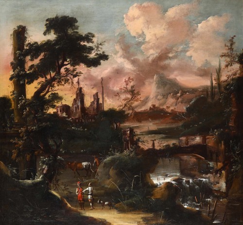 Fantastic landscape at sunset  - Venetian school of the 18th century